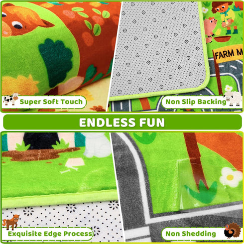 Mfmiudole 39.4" 59" Tummy Kids Rug Play Mat for Toy Cars, Farm Life Road Traffic for Playroom Kids Car Road Rugs