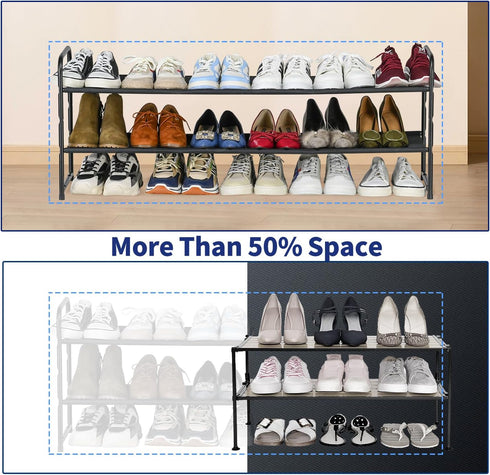 Closet, 2 42.5 Inches SUFAUY Shoe Rack Storage for Bedroom Stackable Tier Fabric Shoe Organizer Shelf, Long, Black