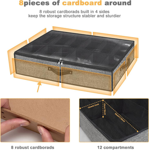 Under Bed Shoe Storage Organizer, Fits 12 Pairs, Underbed Shoe Container Solution with Clear Window