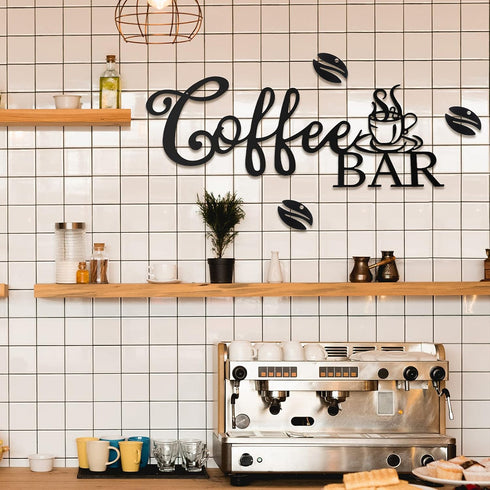 Metal Coffee Bar Sign, Rustic Coffee Hanging Décor for Coffee Bar, Wall Art for Home Office Kitchen