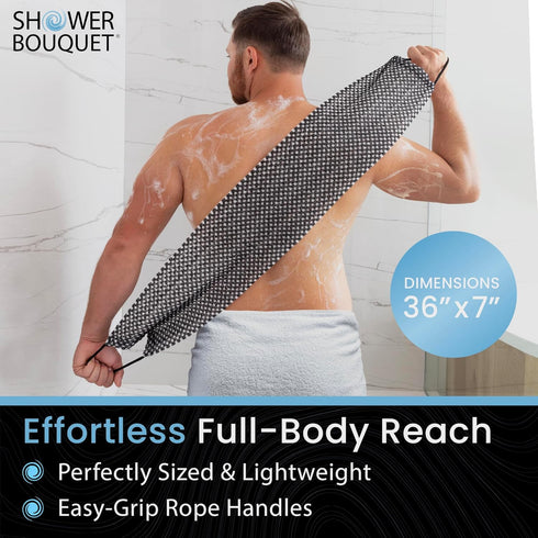 2-Pack 2 Japanese Exfoliating Washcloth for Back & Body - Charcoal & Silver Ion Exfoliating Towel with Handles