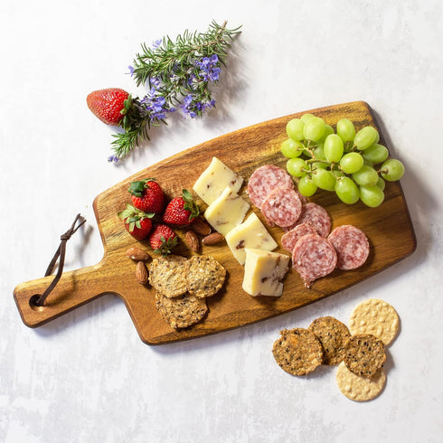 Rock & Branch Acacia Wood Serving Paddle, Wood Cutting Board with Handle for Kitchen and Charcuterie Boards by Totally Bamboo