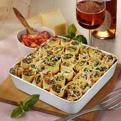 TeamFar 9 Inch Square Cake Pan, Stainless Steel Baking Roasting Pan for Cake, Brownie, Lasagna, Dishwasher Safe