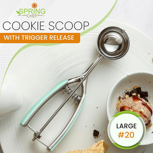 Spring Chef Mint Large Cookie Scoop for Baking, Multifunctional #20 Scoop with Trigger Release, Stainless Steel