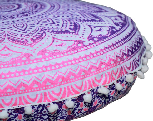 Round Mandala Floor Pillow Cover Seating Cushion Throw Ottoman Pouf Cover Pom