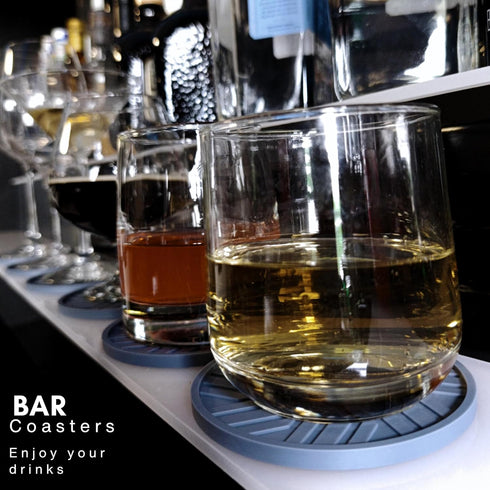 Angardy Homeware Set 6 Silicone Coasters for Drinks of & Gold Holder with Smart and Modern Groove Patterns - protecs