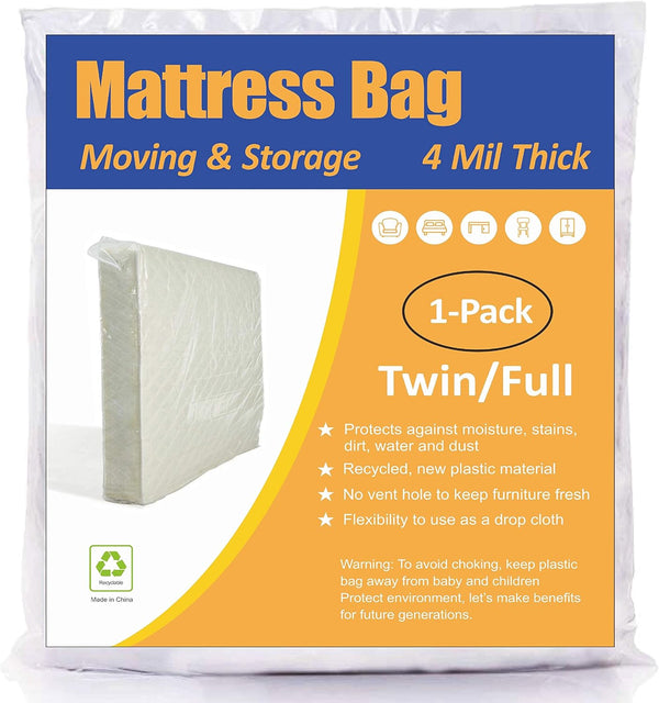 ComfortHome Mattress Bag for Moving and Storage, 4 Mil Extra Thick, Twin and Full Size, 1 Pack