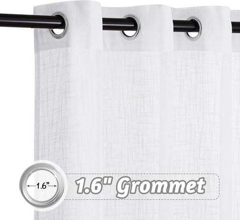 RYB HOME White Sheer Curtains - Linen Textured Wave Semi Sheer Window Curtain Set, 52 x 90 inches, 1 Pair