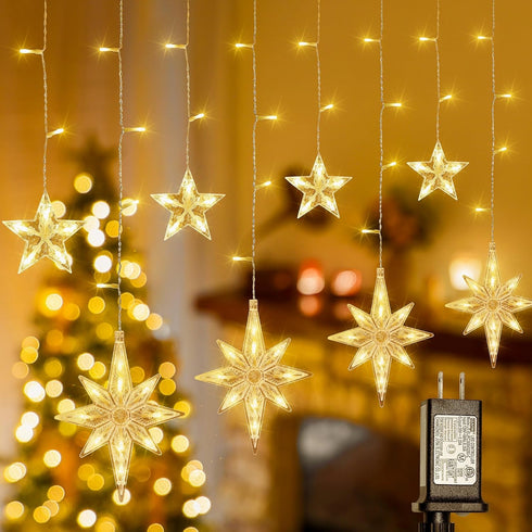 126 LED Star Icicle Lights,7.8ft Connectable Window Curtain Lights Plug in,8 Lighting