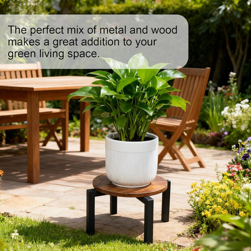 5-12 Inch Vigordream Plant Stand Indoor, Heavy Duty Sturdy Metal Plant Holder, Wooden plant Stool, Single Plant Pot