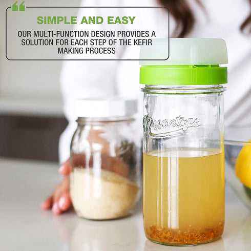 Masontops Kefir Lid Mason Jar Lids | Wide Mouth Living Culture Grain Drainer Starter Kit, 2 Packs