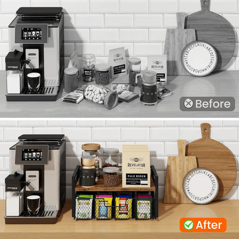 Countertop Homode Tea Bag Organizer, Wood Tea Organizers and Storage Chest, Teabag Holder with Storage Drawer,Tea