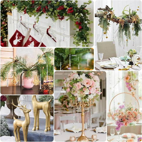Lumiti 12pcs Crystal Icicle Christmas Tree Ornaments, Glass Beads Hanging Chandelier Pendants for Christmas Party