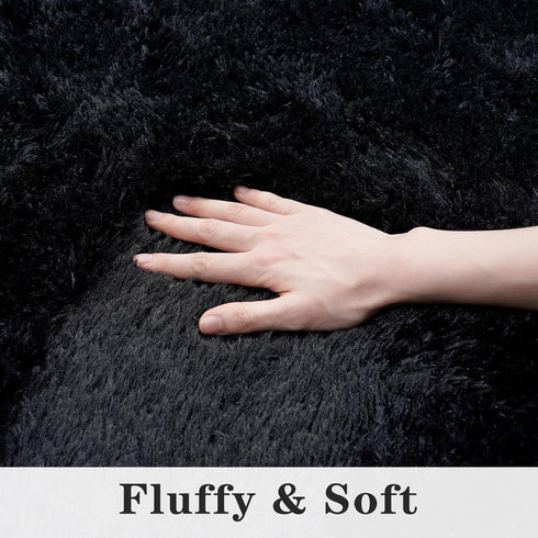 Super Fluffy Rug for Bedroom, 4x6 Feet Modern Shag Black Area Rug for Kids and Teens