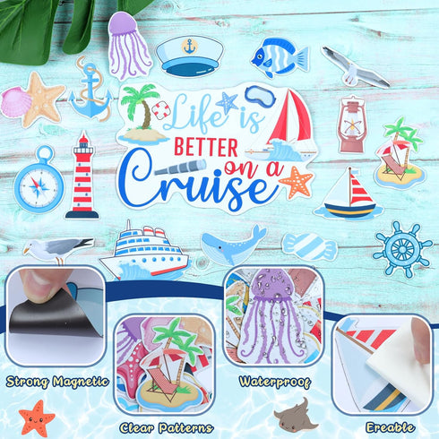 27PCS Cruise Door Decorations, Large Nautical Magnetic Door Magnets for Reusable Carnival Cruise Cabin Decor
