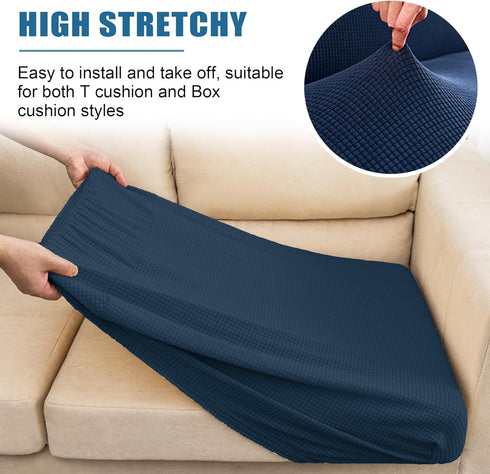Water Resistant Sofa Cushion Slipcovers, High Stretch Covers for RV Seat Cushions, Washable (Chair Cushion, Navy)
