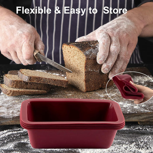 Silicone Mini Loaf Pan Set of 4 - Non-Stick Easy Release Baking Mold for Bread, Brownies, Cake, BPA Free