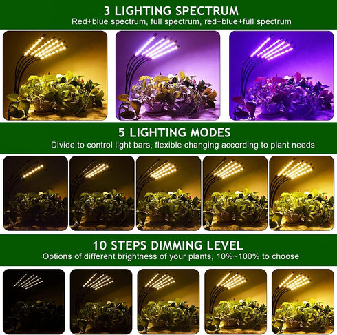 yentbokj Plants,5 15-60" Grow Lights for Indoor Heads Red Blue White Full Spectrum Plant Light with Adjustable Tripod