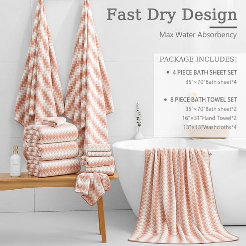 8 Set |2 Towels,2 Towels,4 600GSM Set Piece Bathroom Towel Oversized Bath Hand Washcloths| Soft Hotel Towel Extra Large