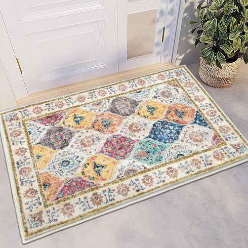 HEBE Washable Area Rug 2'x3', Non Slip Soft Distressed Medallion Bedroom Rug, Boho Living Room Accent Throw Rug