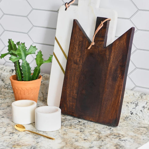 Main + Mesa Geometric Wood Cutting Board with Leather Tie by Main + Mesa