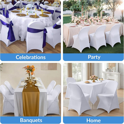 6 PCS White Spandex Folding Chair Covers, Upgraded Universal Fitted Chair Slipcovers Protector for Wedding, Banquet