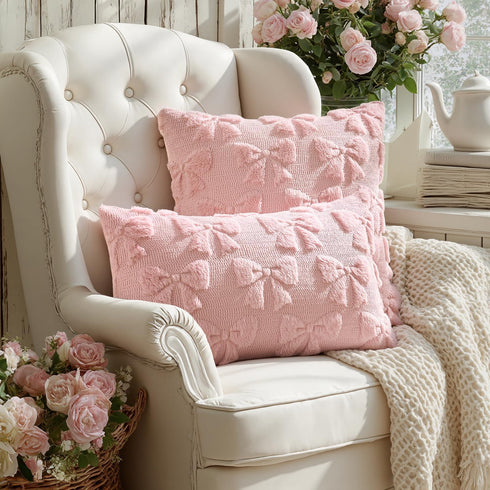 Set 2 Couch,18x18 Inch MIULEE Light Pink Bow Pillow Covers Coquette Room Decor Aesthetic of Spring Decorative Cute Girl