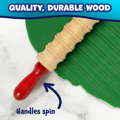 2 Set 6 7.25 inches READY LEARN Mini Textured Wooden Rolling Pins | of | | Turning Handles | Rollers for Kids' Dough