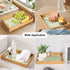 13"9") Rectangle Rattan Tray with Mother of Pearl Inlay, Rattan Serving Tray with Handle for Coffee, Bread, Fruits