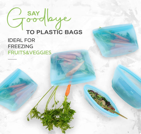 Reusable Silicone Food Storage Bag, Stand Up Food Storage Container, Set of 6 Bowls for Meal Prep, Freezer Safe