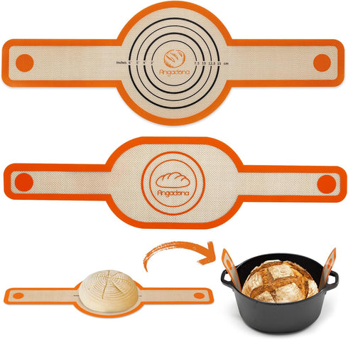 Silicone Bread Sling Oval and Round, Non-Stick Reusable Baking Mat for Dutch Oven with Long Handles (Orange)