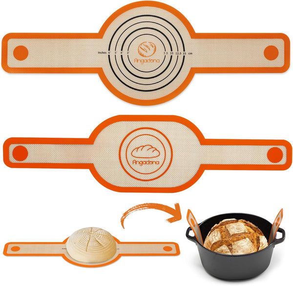 Silicone Bread Sling Oval and Round, Non-Stick Reusable Baking Mat for Dutch Oven with Long Handles (Orange)