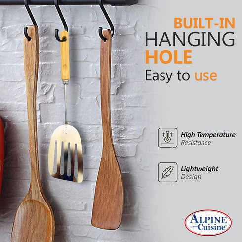 Alpine Cuisine Spatula with Wood Handle, 10-Inches Chrome Heat Resistant Kitchen Spatula for Cooking