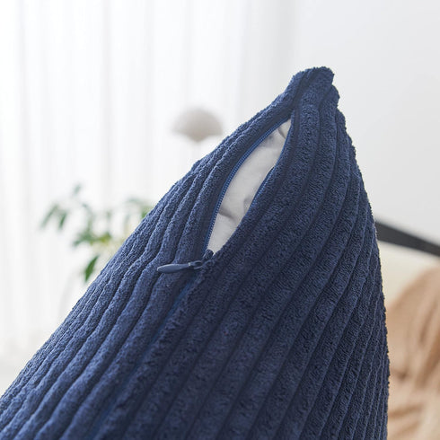 Home Brilliant 24x24 Euro Sham Pillow Cover, Striped Decorative Corduroy Velvet Couch Throw Pillow, Navy Blue