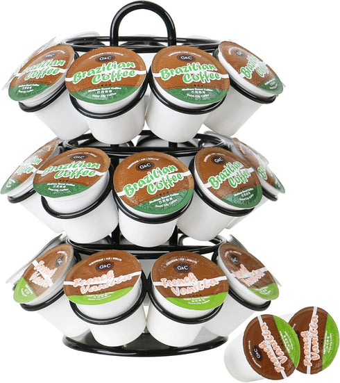 K Cup Holder, Coffee Pod Organizer Carousel for Keurig, Holds 27 Pods, 360-Degree Rotating, Sturdy Metal (Black)