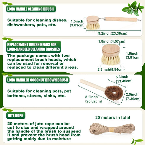 8 Pcs Bamboo Dish Brush Dish Washing Scrub Bottle Brush Wooden Palm Pot Brush Cleaning Scrubbers with Natural Sisal