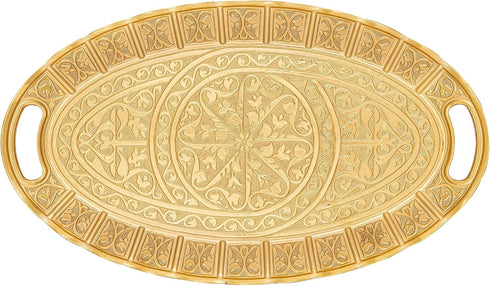 Alisveristime 2-Person Zamac Serving Tray - Turkish Ottoman Inspired, Authentic Ellipse Design in Gold, Silver, Antique