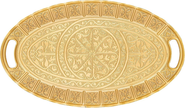 Alisveristime 2-Person Zamac Serving Tray - Turkish Ottoman Inspired, Authentic Ellipse Design in Gold, Silver, Antique