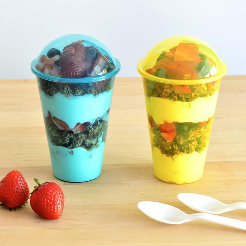7 Sets 12 Youngever Reusable Plastic Yogurt Cups with Dome Lids, Spill and Leak Proof, Large Ounce