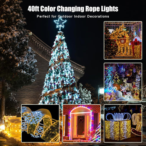 OMIKA 120 LED Rope Lights Plug in, 40ft Waterproof Outdoor String Light with Remote Timer for Party Decor