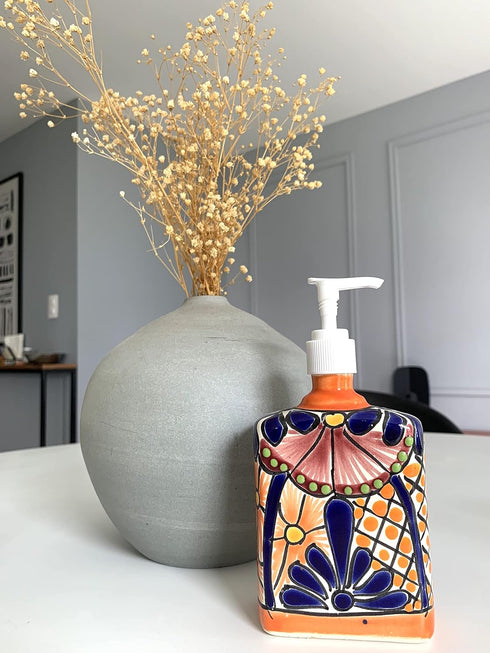 Talavera Ceramic Soap & Lotion Dispenser, Hand-Painted Mexican Pottery, Unique Multicolor Design