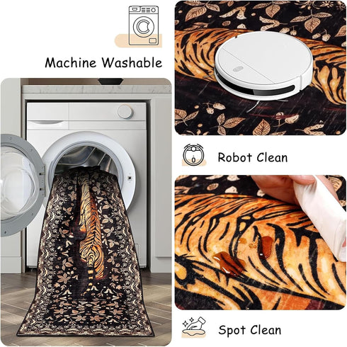5x7Ft, Washable Tiger Area Rugs Boho Animal Living Room Bedroom Rugs, Soft Low Pile Jungle Kids Nursery Dining Room
