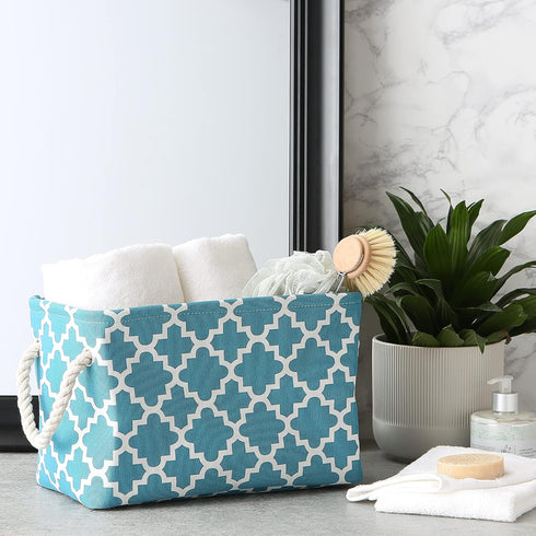 DII Small Polyester Container with Handles, Lattice Storage Bin, Storm Blue