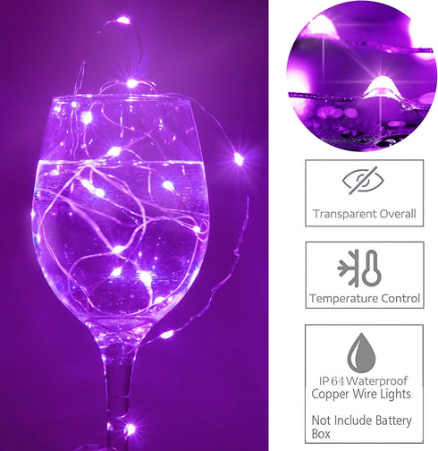 15 Packs 20 LED Purple Fairy Lights, Battery Operated 6.6ft Silver String Lights Waterproof for DIY Table Centerpieces