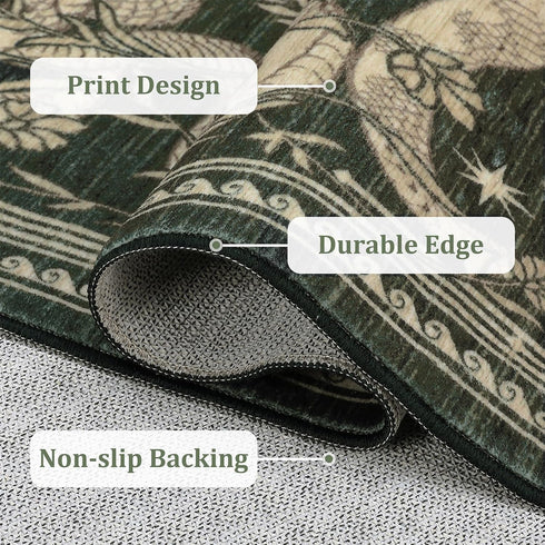 3x5 Snake Area Rug Washable Non-Slip Forest Green Gothic Witchy Fantasy Small Indoor Rugs for Entryway Soft Low-Pile