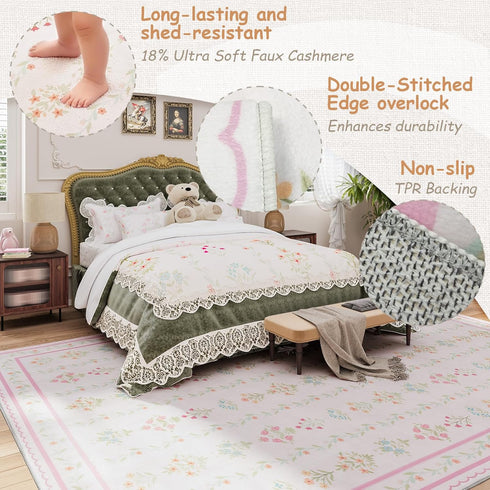 Girls,5x8 Pink Rugs for Bedroom Pink Floral Nursery Rug,Machine Washable Non Slip Carpet for Toddler Kids Room,Living
