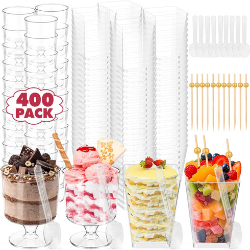MAPVOLUT 400Pcs 5oz Clear Plastic Dessert Cups Set with 180 Spoons &
