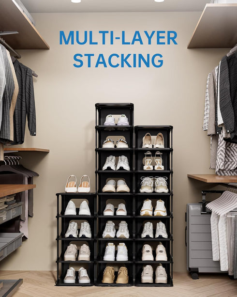 7-Tier Closet HAIXIN Vertical Narrow Tall Shoe Rack for Front Door Entrance, Sturdy Stackable Shoe Rack Organizer