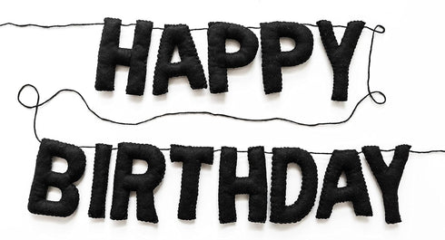 Happy Birthday Felt Fabric Banner | Black Birthday Garland | Reusable Birthday Decoration | Elegant Festive Birthday Party Supply (Black)