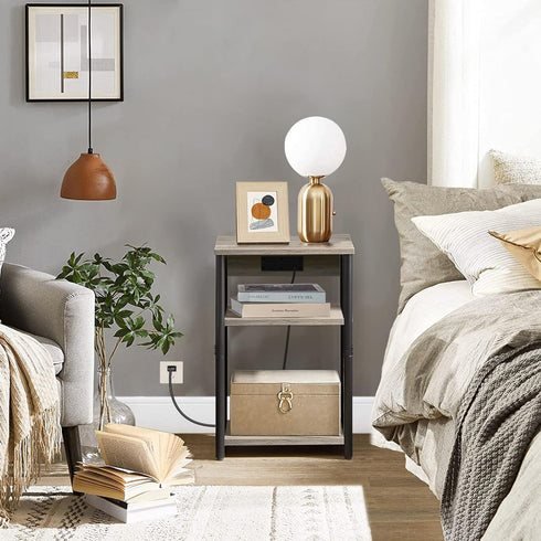 3-Tier TB01BG026 TUTOTAK End Table with Charging Station, Nightstand, Couch Side Table with USB Ports and Outlets